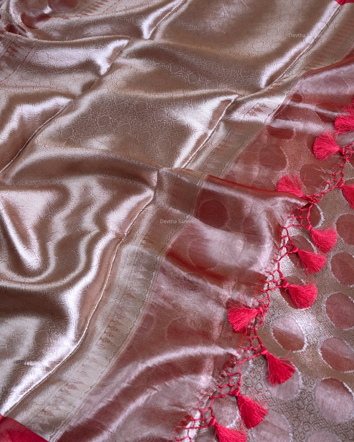 Liquid Gold - Romantic Red Handwoven Pure Mulberry Brocade Silk Saree with Round Pattern