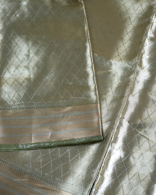 Liquid Gold - Olive Green Handwoven Pure Mulberry Brocade Silk Saree