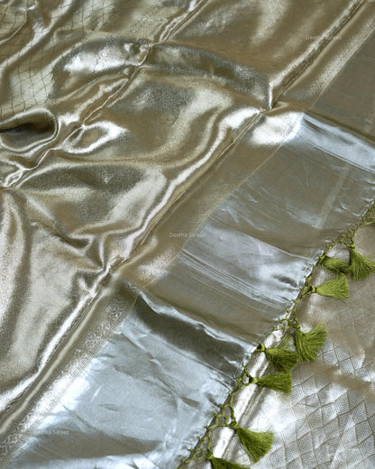 Liquid Gold - Olive Green Handwoven Pure Mulberry Brocade Silk Saree