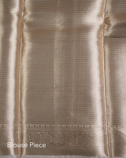 Liquid Gold - Chilly White Handwoven Pure Mulberry Brocade Silk Saree