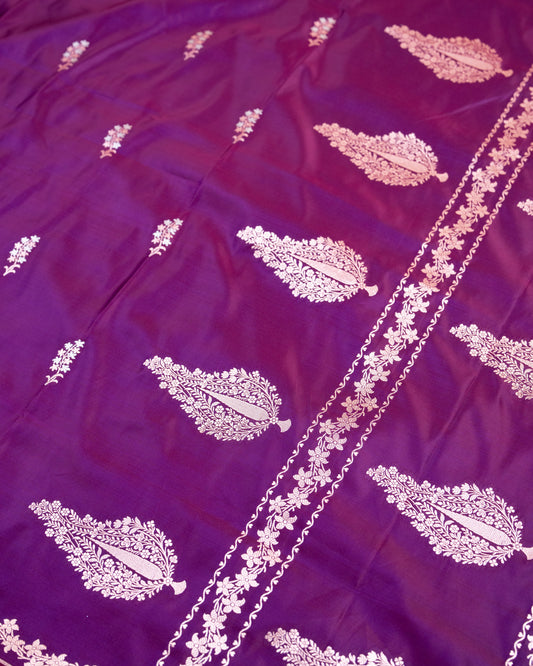 Purple Banarasi Mashru Katan Silk Saree with buttas