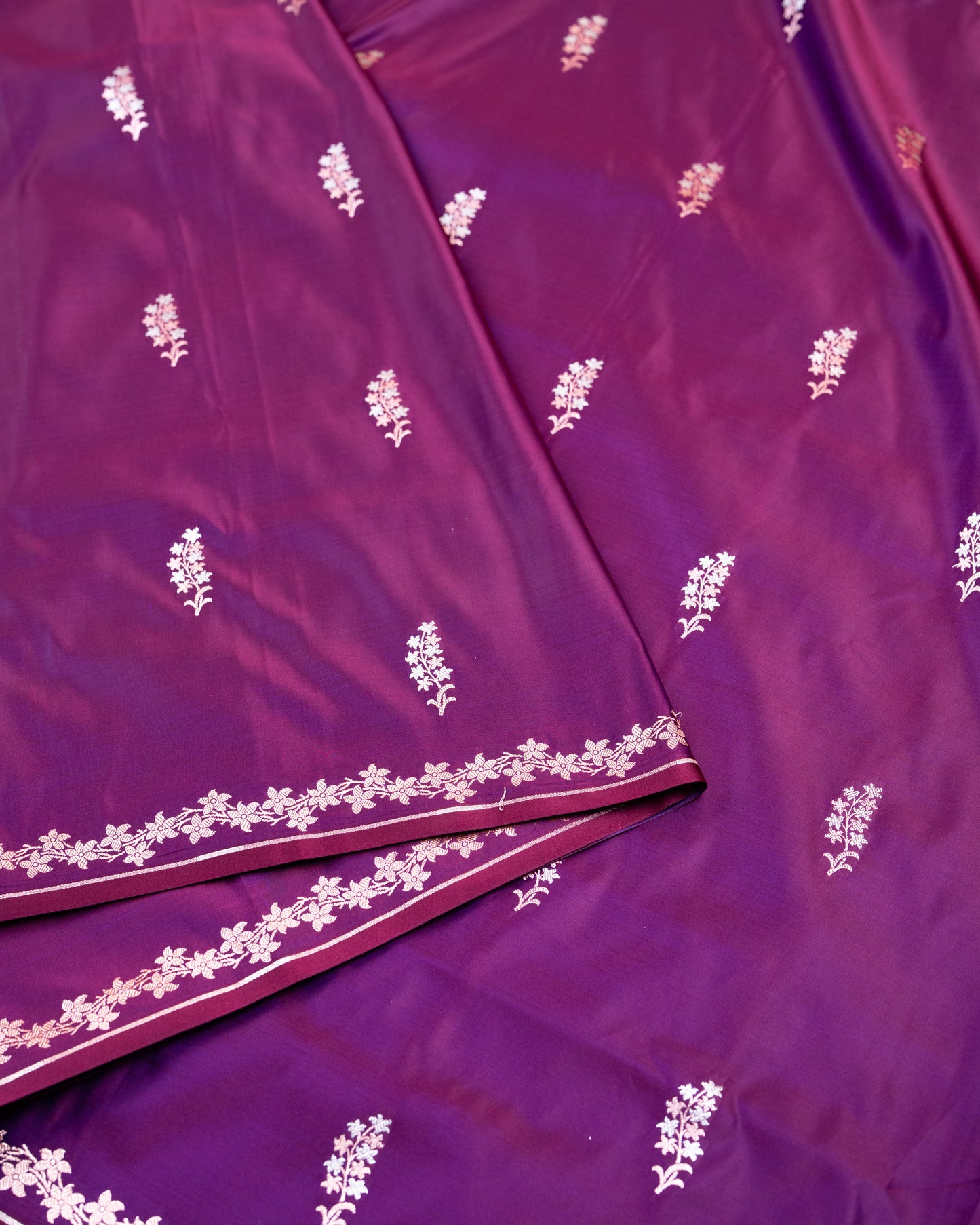 Purple Banarasi Mashru Katan Silk Saree with buttas