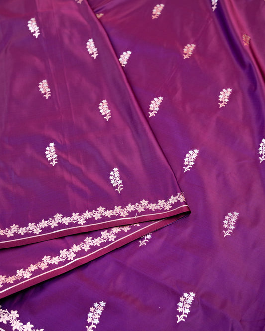 Purple Banarasi Mashru Katan Silk Saree with buttas