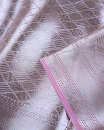 Liquid Silver - Pastel Pink Handwoven Pure Mulberry Brocade Silk Saree