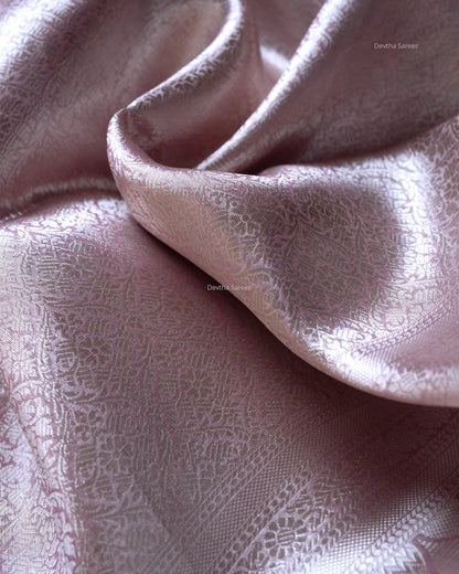 Liquid Silver - Pastel Pink Handwoven Pure Mulberry Brocade Silk Saree