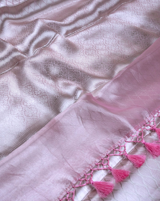 Liquid Silver - Pastel Pink Handwoven Pure Mulberry Brocade Silk Saree