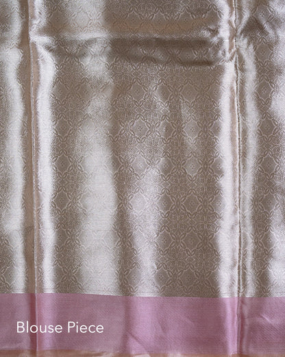 Liquid Gold - Spanish Peach Handwoven Pure Mulberry Brocade Silk Saree with Circle Pattern