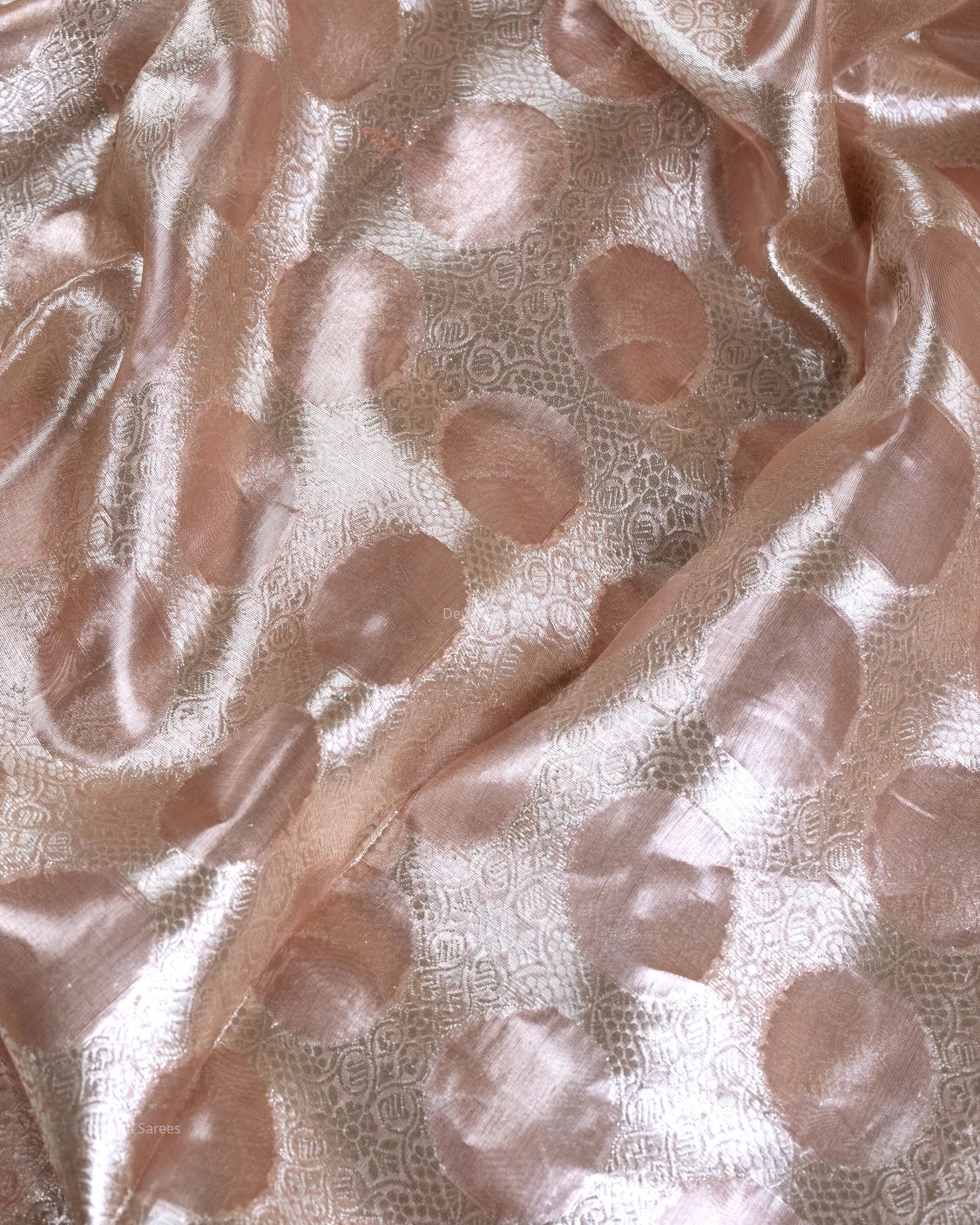 Liquid Gold - Spanish Peach Handwoven Pure Mulberry Brocade Silk Saree with Circle Pattern