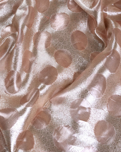 Liquid Gold - Spanish Peach Handwoven Pure Mulberry Brocade Silk Saree with Circle Pattern