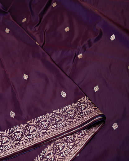 Deep Purple Banarasi Mashru Katan Silk Saree with buttas