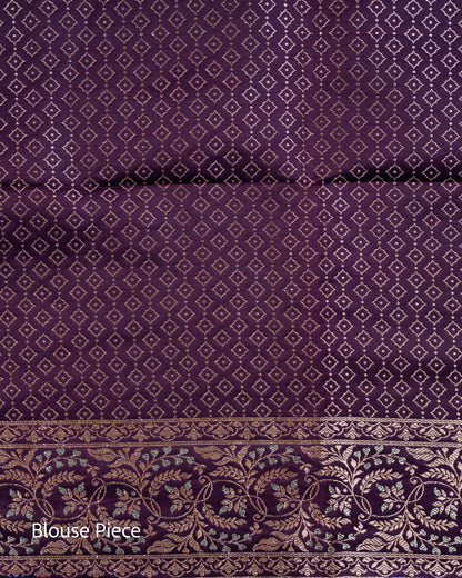 Deep Purple Banarasi Mashru Katan Silk Saree with buttas