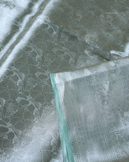 Liquid Silver - Sage Green Handwoven Pure Mulberry Brocade Silk Saree