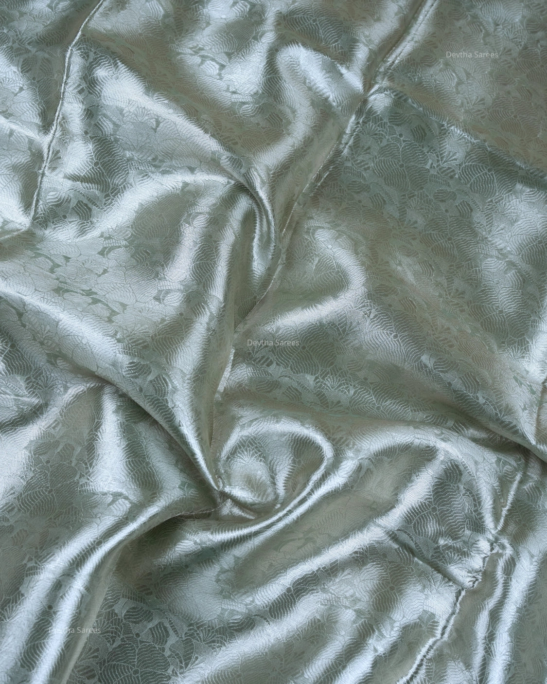 Liquid Silver - Sage Green Handwoven Pure Mulberry Brocade Silk Saree