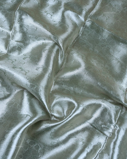 Liquid Silver - Sage Green Handwoven Pure Mulberry Brocade Silk Saree
