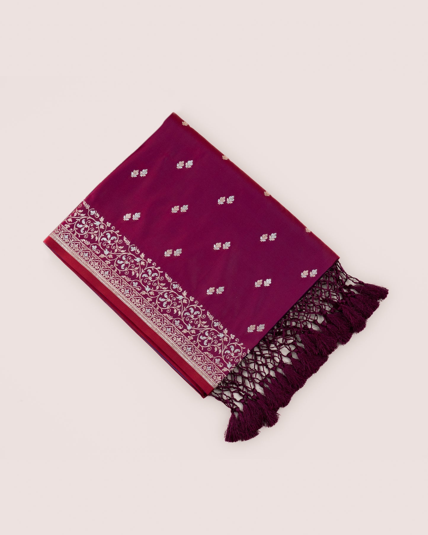 Deep Wine Banarasi Mashru Katan Silk Saree with buttas