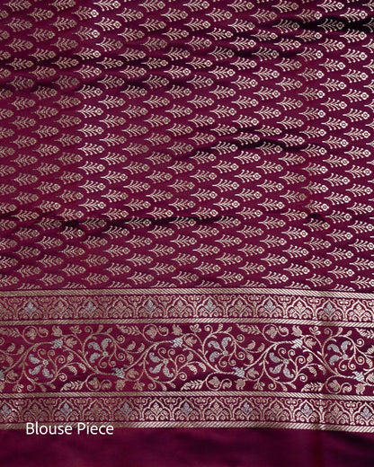 Deep Wine Banarasi Mashru Katan Silk Saree with buttas