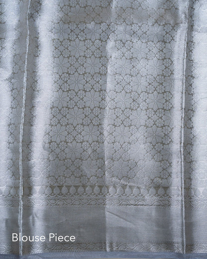 Liquid Silver - Moody Sky Blue Handwoven Pure Mulberry Brocade Silk Saree