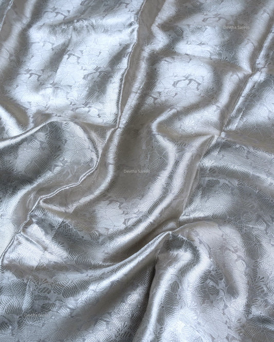 Liquid Silver - Moody Sky Blue Handwoven Pure Mulberry Brocade Silk Saree