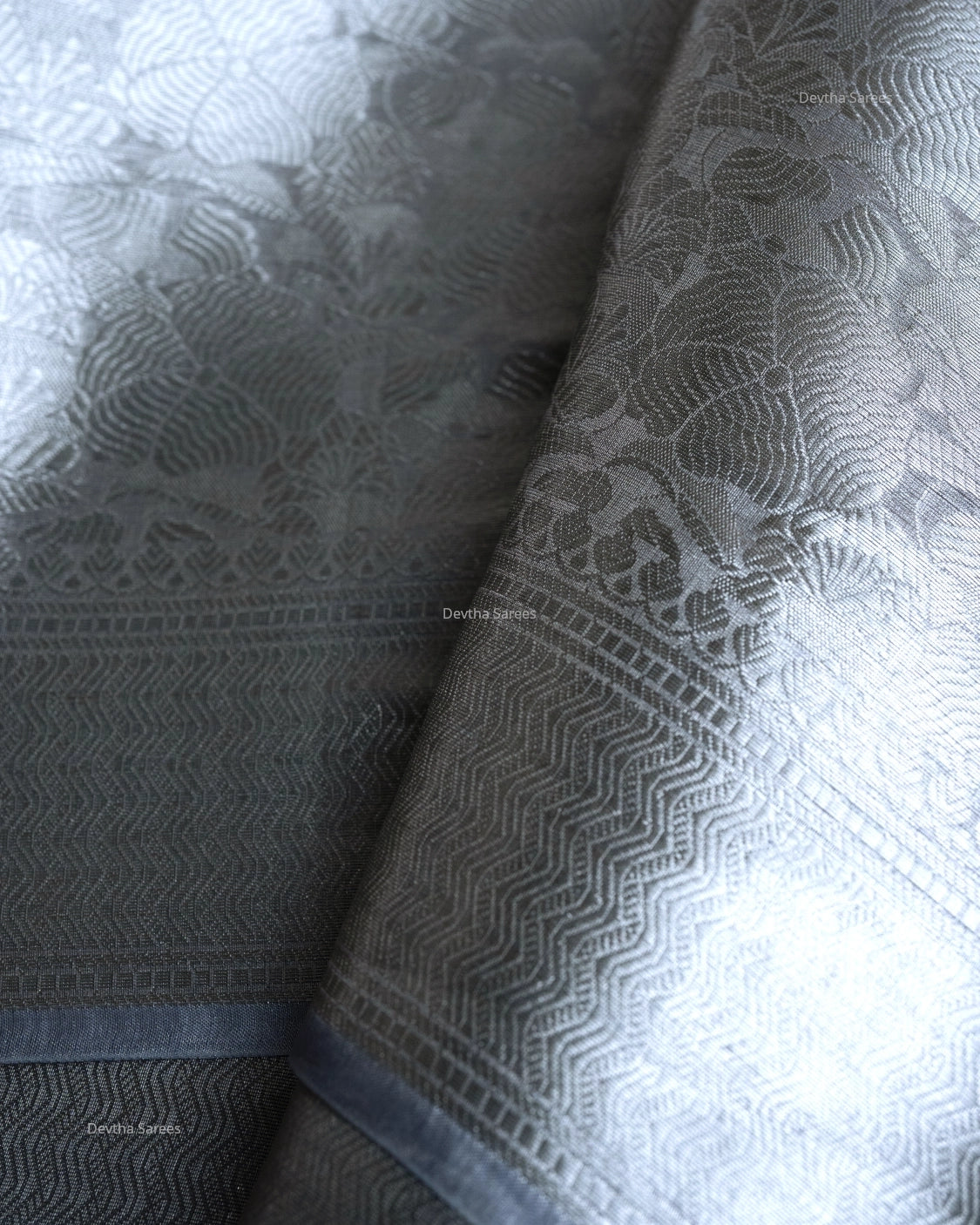 Liquid Silver - Moody Sky Blue Handwoven Pure Mulberry Brocade Silk Saree