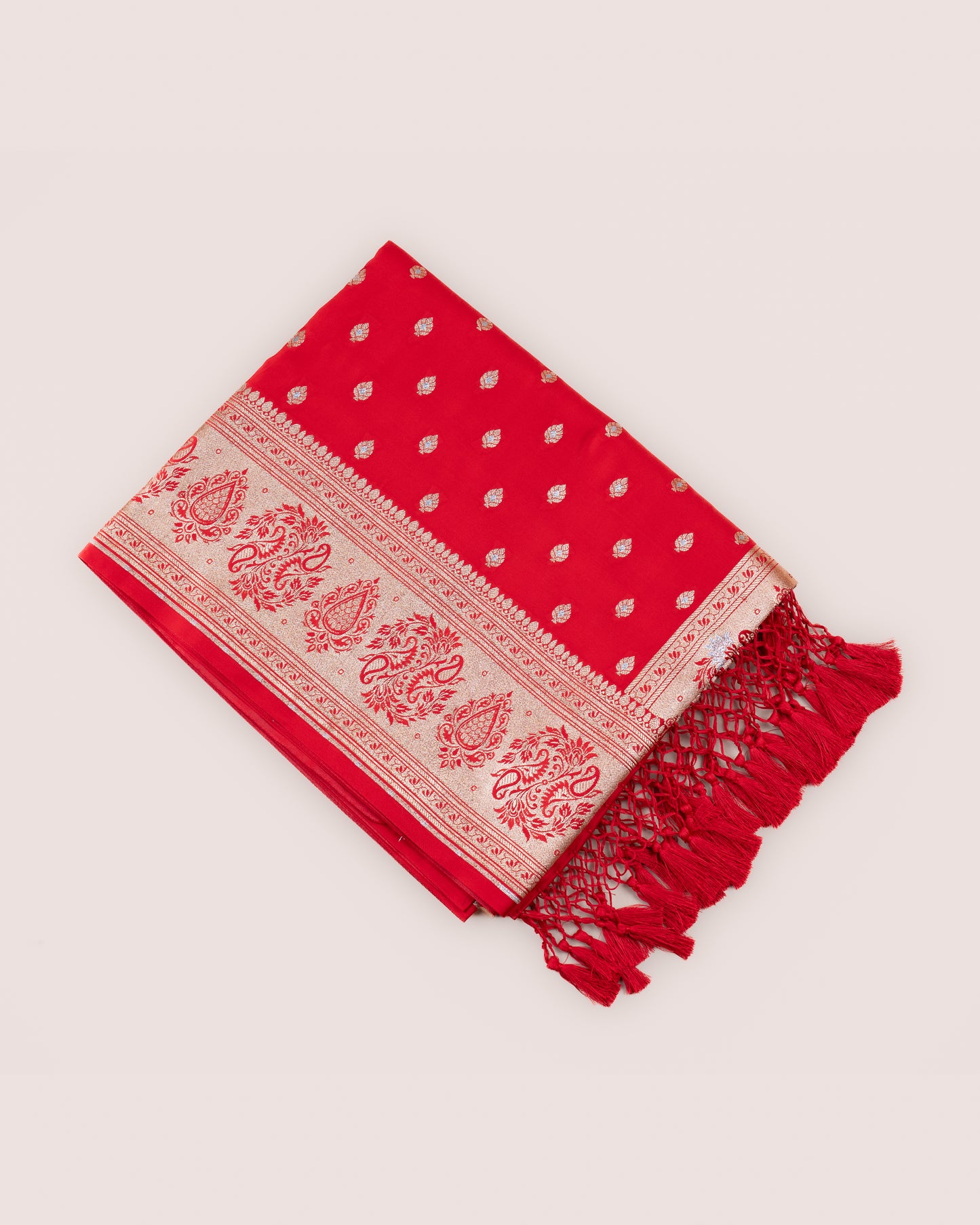 Ruby Red Banarasi Mashru Katan Silk Saree with buttas