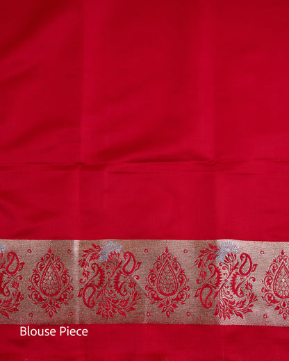 Ruby Red Banarasi Mashru Katan Silk Saree with buttas