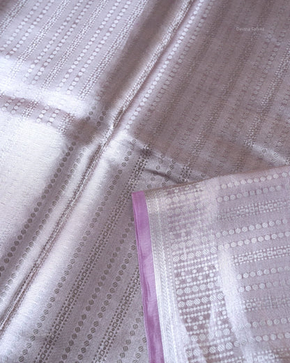 Liquid Silver - Lavender Handwoven Pure Mulberry Brocade Silk Saree