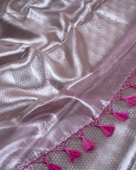 Liquid Silver - Lavender Handwoven Pure Mulberry Brocade Silk Saree