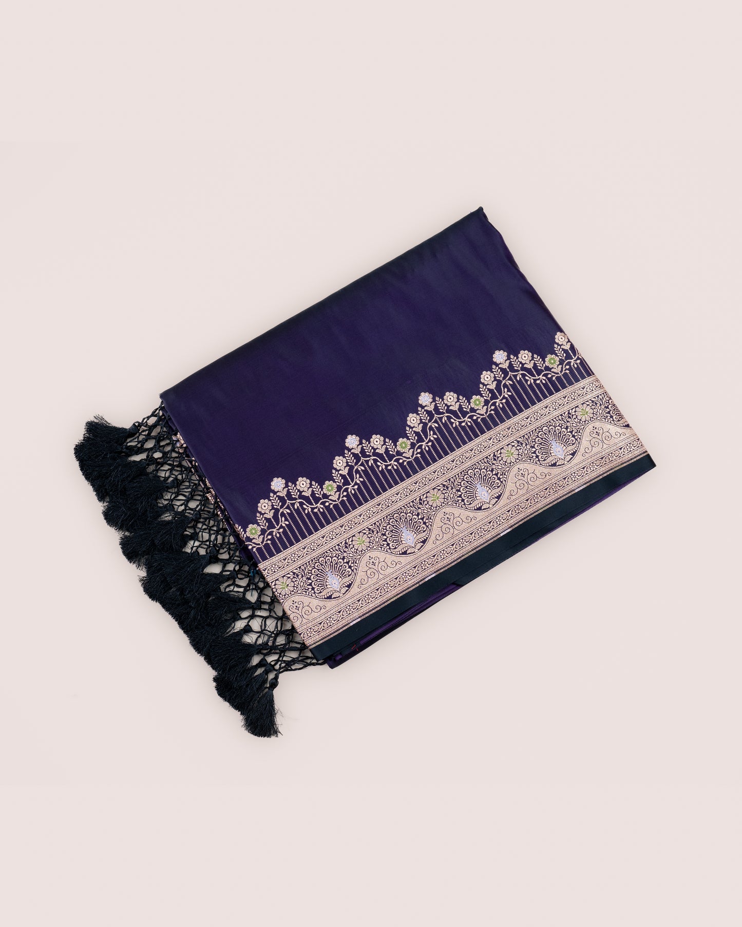 Royal Indigo Banarasi Mashru Katan Silk Saree zari border