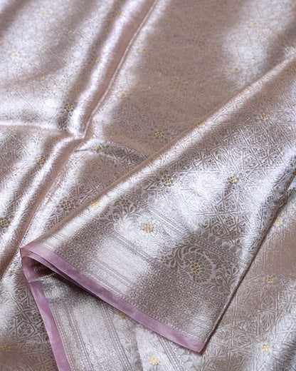 Liquid Gold - Pastel Lavender Handwoven Pure Mulberry Brocade Silk Saree