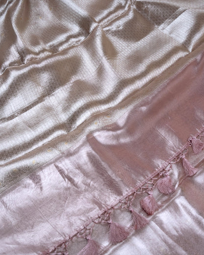 Liquid Gold - Pastel Lavender Handwoven Pure Mulberry Brocade Silk Saree