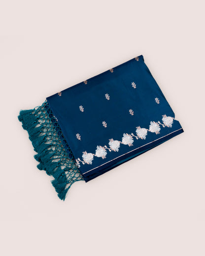 Midnight Blue Banarasi Mashru Katan Silk Saree with buttas