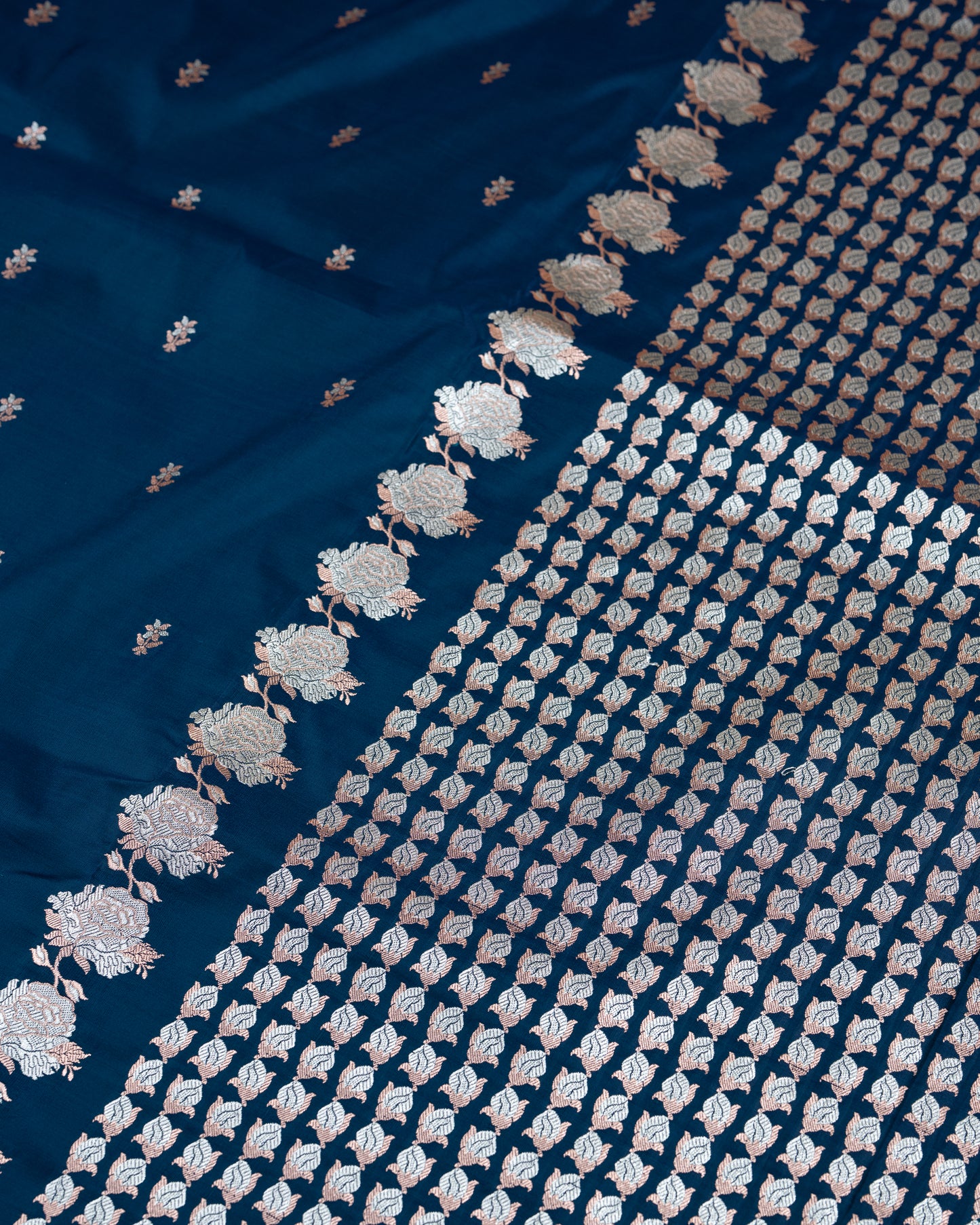 Midnight Blue Banarasi Mashru Katan Silk Saree with buttas