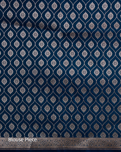 Midnight Blue Banarasi Mashru Katan Silk Saree with buttas