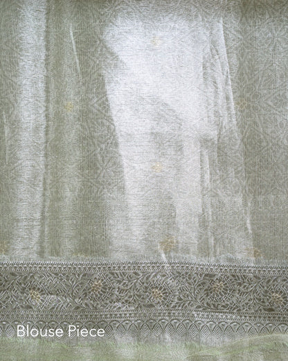 Liquid Gold - Pastel Sage Green Handwoven Pure Mulberry Brocade Silk Saree