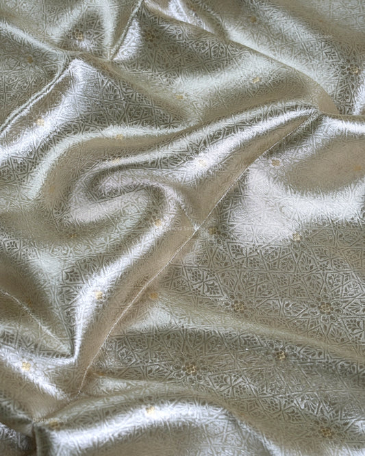 Liquid Gold - Pastel Sage Green Handwoven Pure Mulberry Brocade Silk Saree