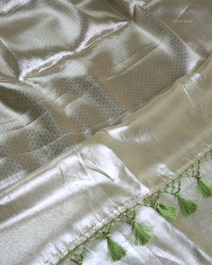 Liquid Gold - Pastel Sage Green Handwoven Pure Mulberry Brocade Silk Saree