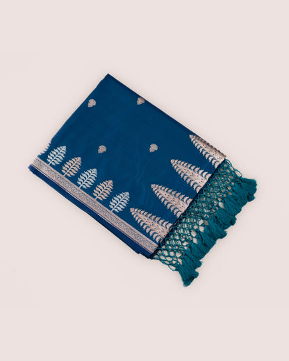 Midnight Blue Banarasi Mashru Katan Silk Saree with buttas