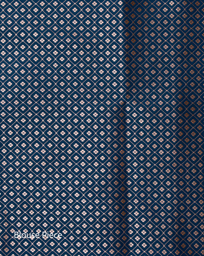 Midnight Blue Banarasi Mashru Katan Silk Saree with buttas