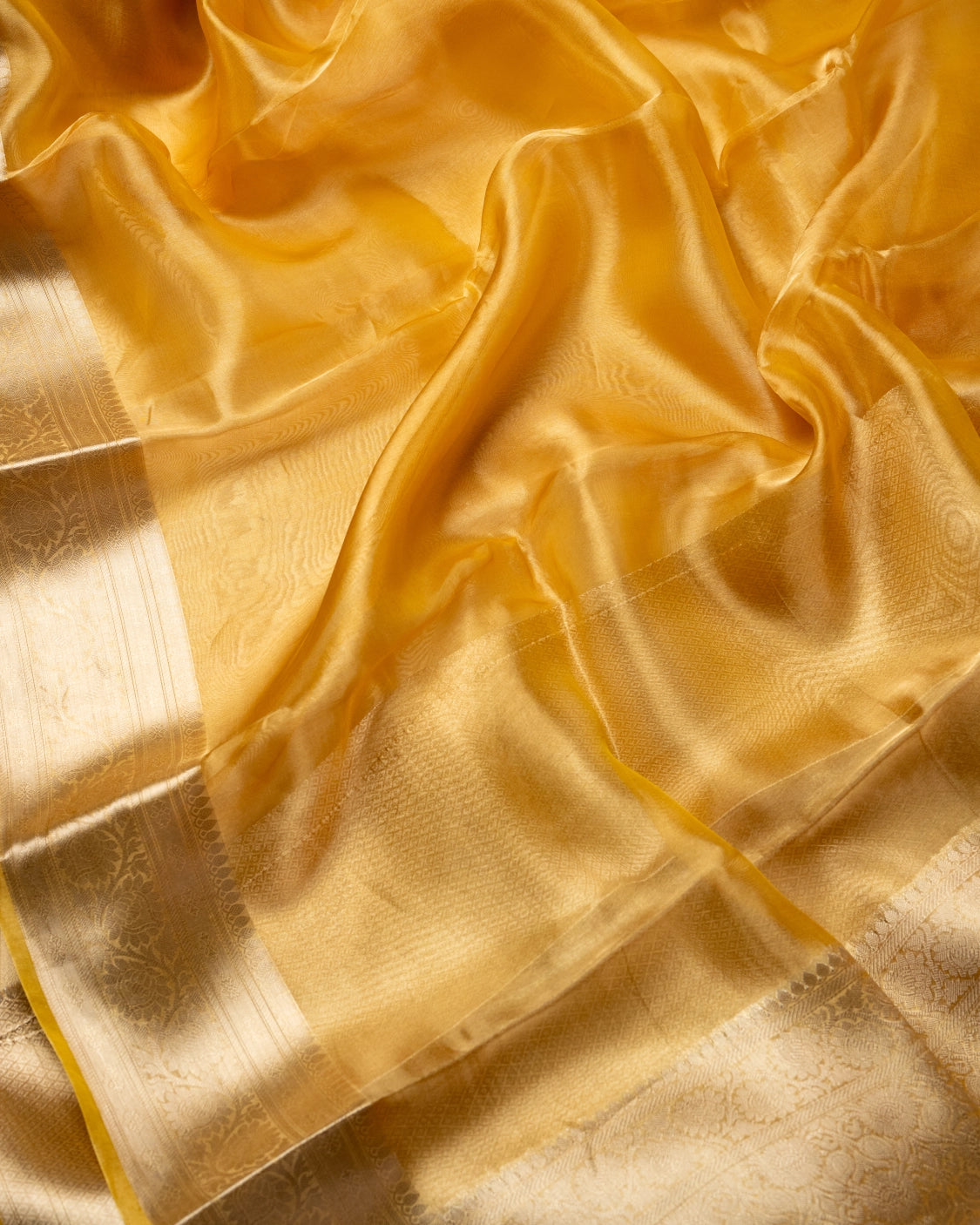 Golden Yellow Pure Handloom Mulberry Silk Saree - Silk by Zari