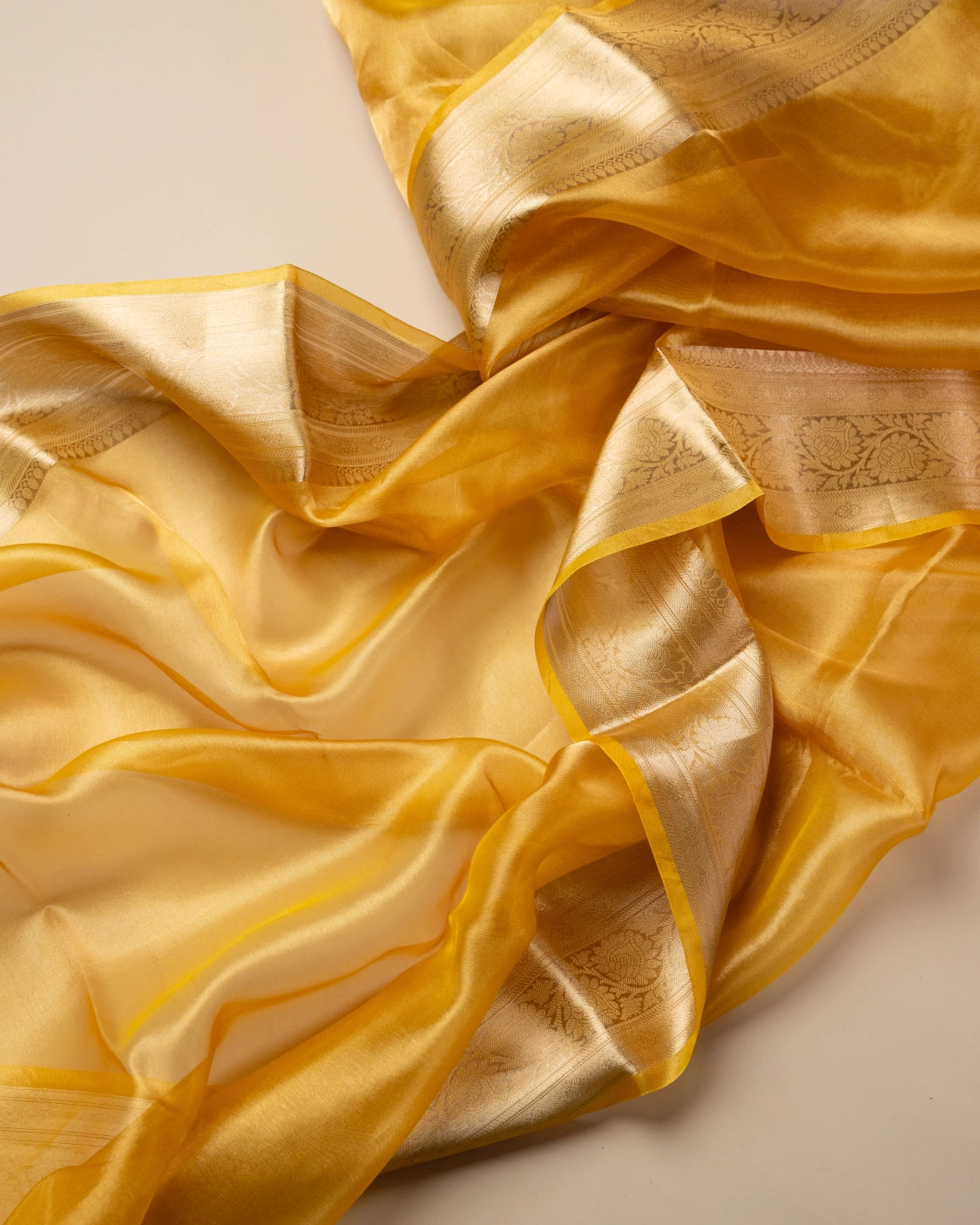 Golden Yellow Pure Handloom Mulberry Silk Saree - Silk by Zari