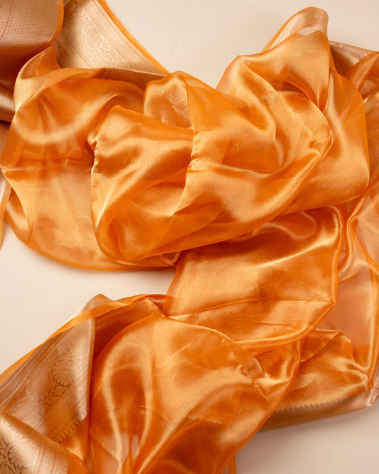 Orange Pure Handloom Mulberry Silk Saree - Silk by Zari