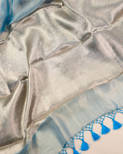 Radiant Blue Pure Handloom Mulberry Silk Saree - Silk by Zari
