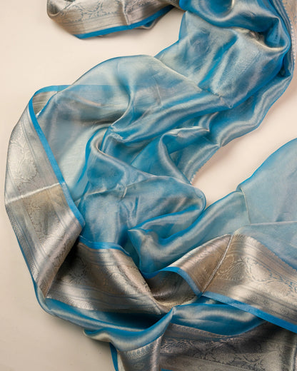 Radiant Blue Pure Handloom Mulberry Silk Saree - Silk by Zari
