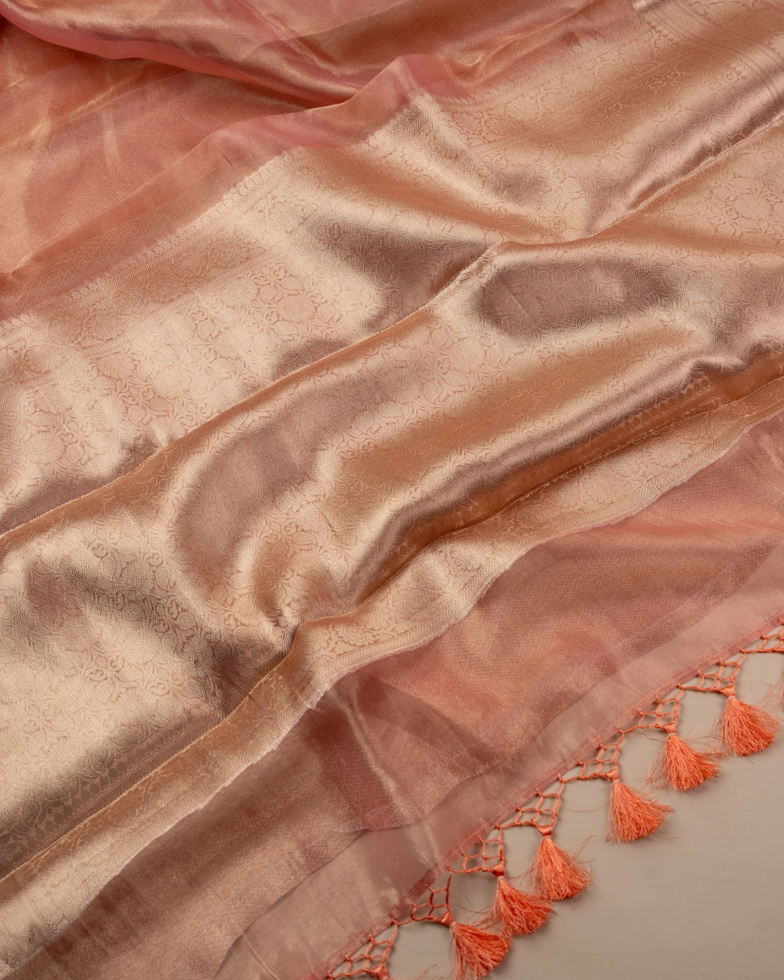 Peach Pure Handloom Mulberry Silk Saree - Silk by Zari