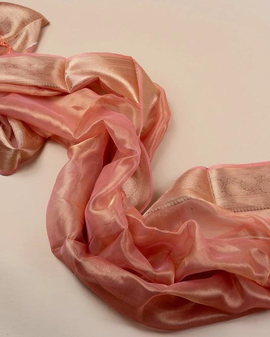Peach Pure Handloom Mulberry Silk Saree - Silk by Zari