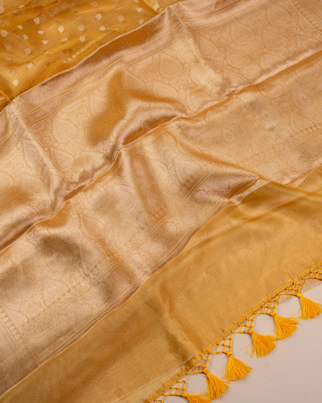 Golden Yellow Pure Handloom Mulberry Silk Saree with buttas - Silk by Zari