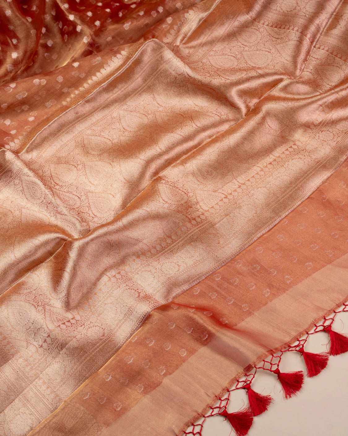 Red Punch Pure Handloom Mulberry Silk Saree with buttas - Silk by Zari