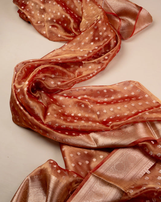 Red Punch Pure Handloom Mulberry Silk Saree with buttas - Silk by Zari