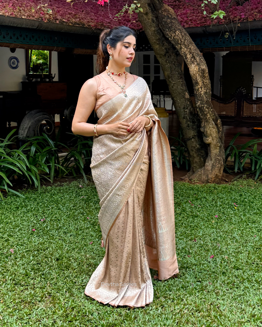Premium Banarasi Katan Brocade Silk Saree [Design 11] [Pastel Mocha]