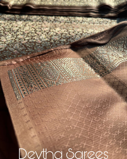 Premium Banarasi Katan Brocade Silk Saree [Design 11] [Pastel Mocha]